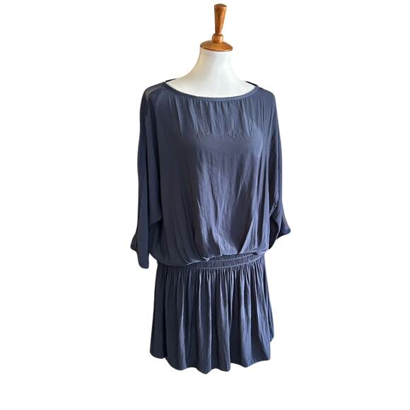 Ramy Brook Slate Blue Sheer Sleeve Drop Waist Mini Dress – Size Small - Picture 4 of 7